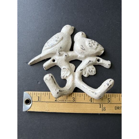 Vintage Bird Coat Hanger Hook Cast Iron Rustic Beige Cottagecore Farmhouse - Picture 5 of 5